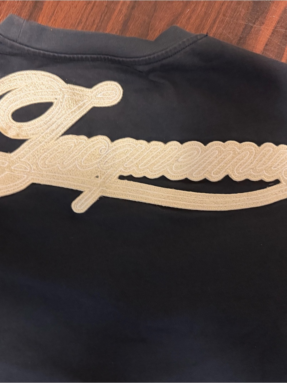 Jacquemus Navy Crewneck t shirt with Cream Script